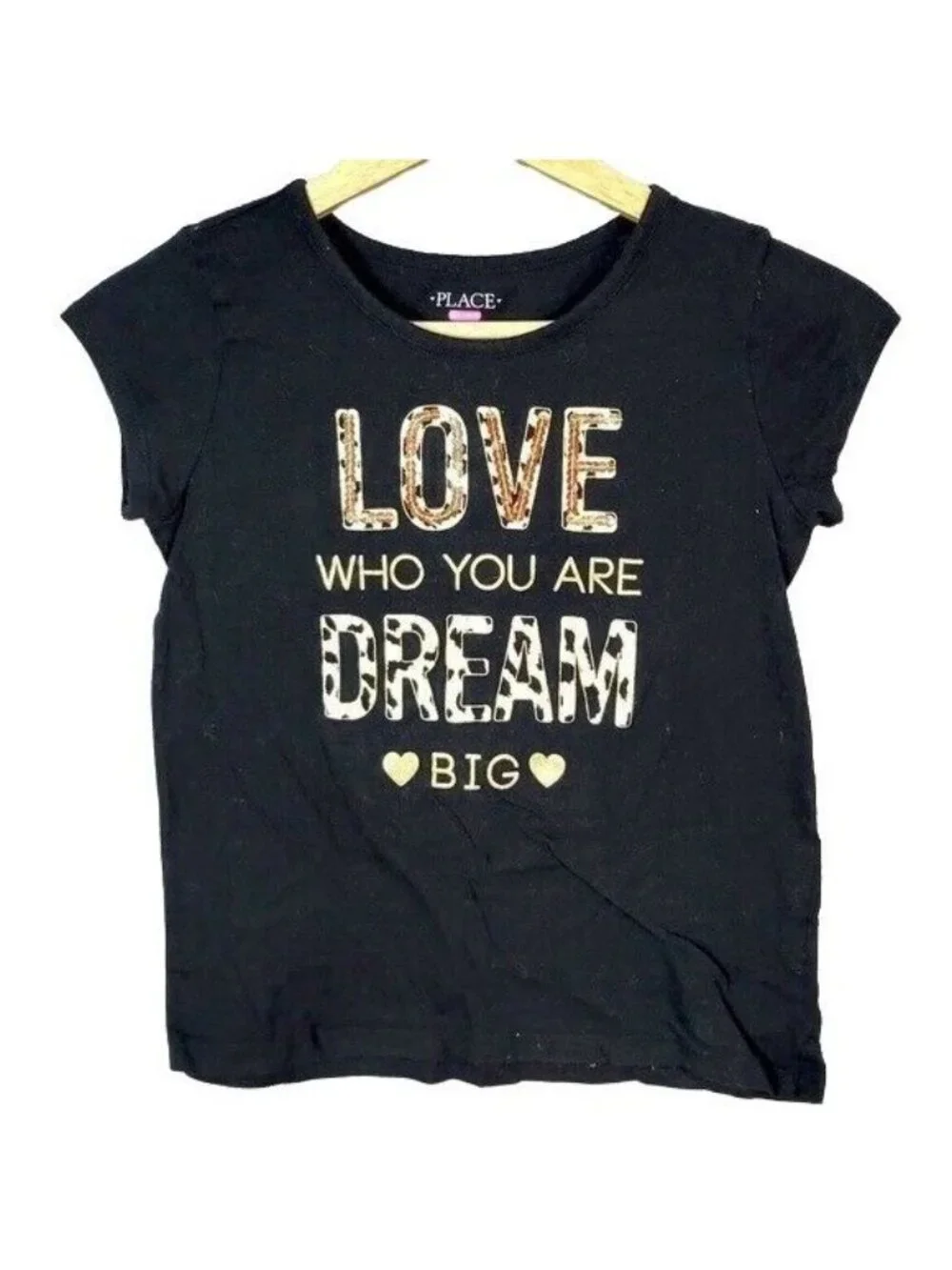 Children's Place Girls Sequin Top Black Large 10 12 Love Who You Are Dream Big